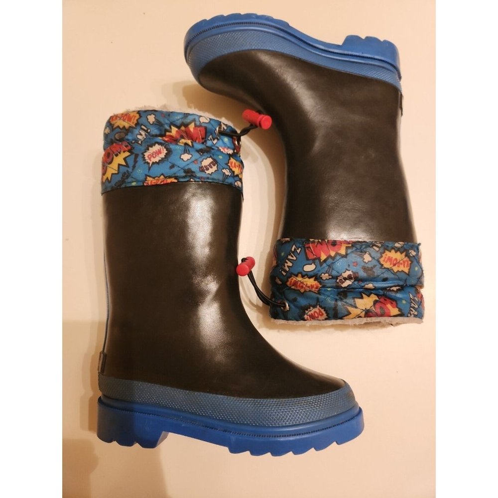 Aldi Kids Winter Boots, Size 7/8 Black and Blue Cartoon Pow Zam